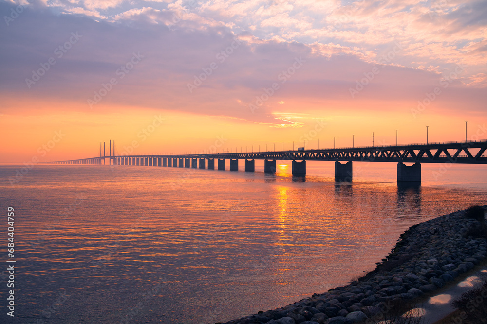 The Oresund Bridge is a combined motorway and railway bridge between Denmark and Sweden (Copenhagen and Malmo).