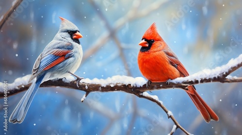 cardinal sitting on a branch in winter season generated by AI tool  © Aqsa