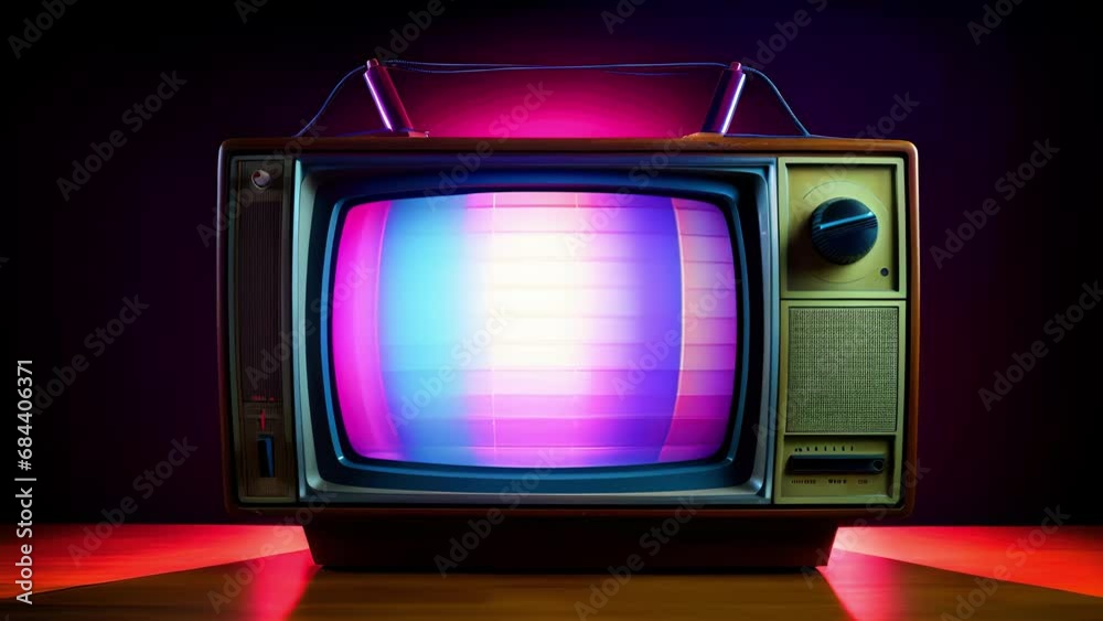 An obsolete TV with a bulbous boxshaped chassis and a yellowed cathode