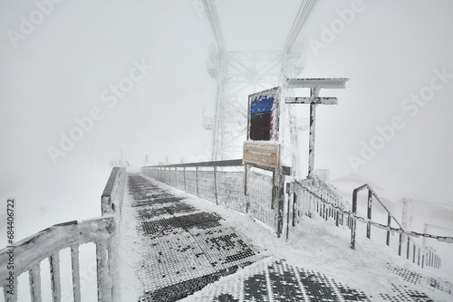 Ski lift station freezing cold photo