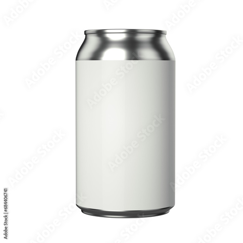 Aluminium can mockup 330 ml, with white label, without background - front view.