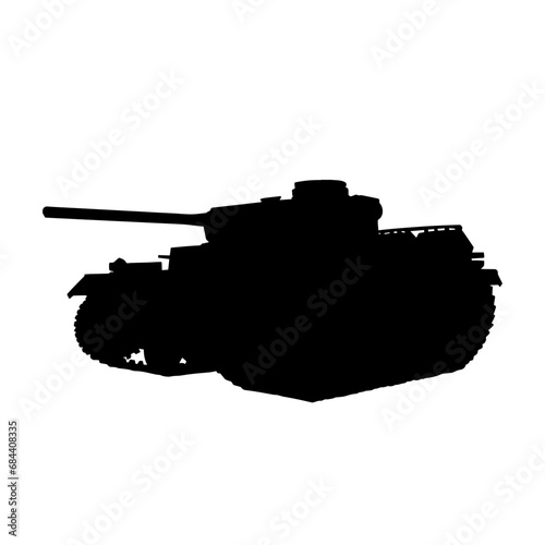 Silhouette of a military tank armed vehicle isolated on white background.