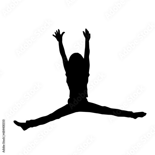 Silhouette of happy children jumping in the air. Silhouette of kids in jumping pose. 