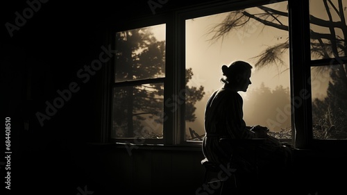 old woman in her lonely house without her family, melancholic in solitude