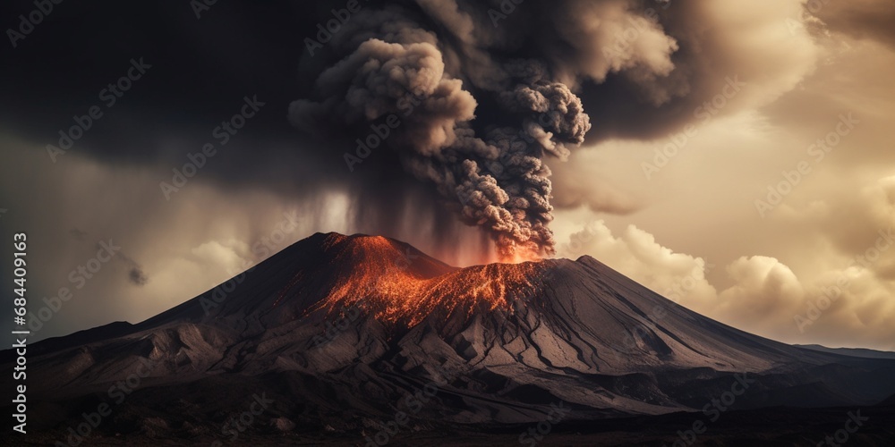 Fototapeta premium Majestic volcano erupting with fiery lava