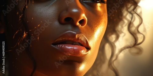 close up of African woman in sunlight  generative AI