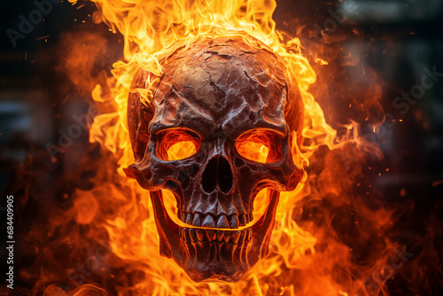 Spooky and scary burning skull on a dark background. Perfect for Halloween or horror-themed projects