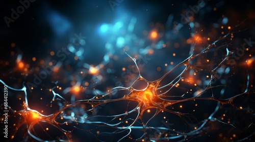 A close-up of a complex neuron firing in a dark background © Ghulam