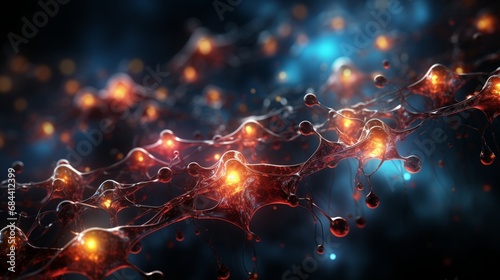 A close-up of a complex neuron firing in a dark background