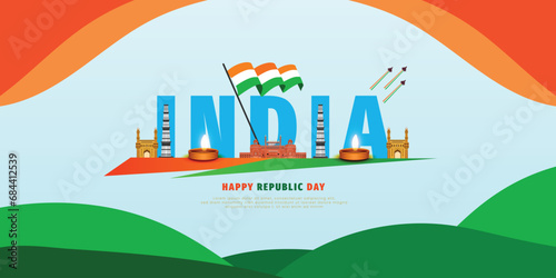 Indian Republic day tricolor background whit text, font banner design vector file
