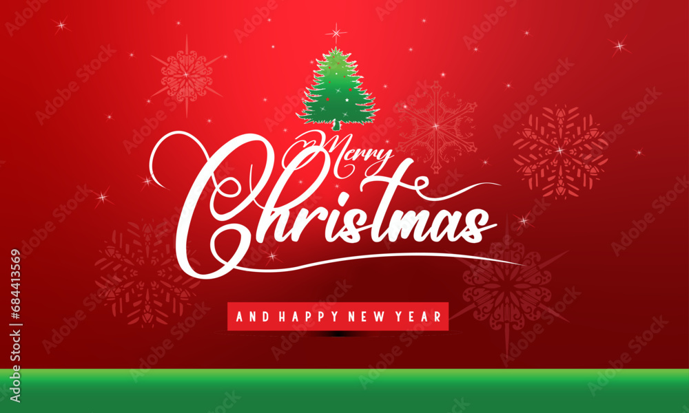 Merry Christmas and Happy New Year calligraphy. Vector merry christmas text design greeting card design on red background vector