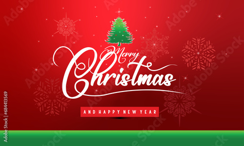 Merry Christmas and Happy New Year calligraphy. Vector merry christmas text design greeting card design on red background vector