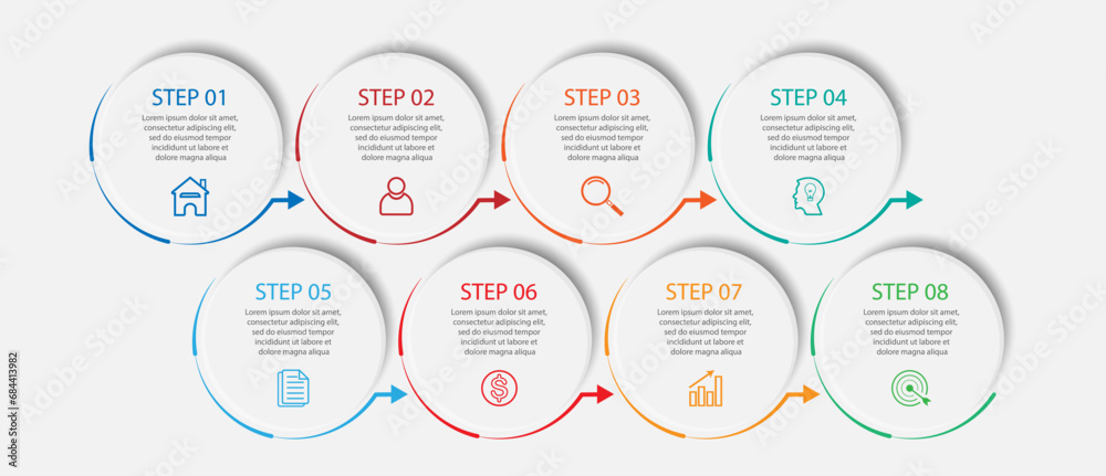 custom made wallpaper toronto digitalsimple infographic vector design 8 steps or parts, circles with thin and thick lines, icons, text, numbers, for flow diagrams, presentations and your business