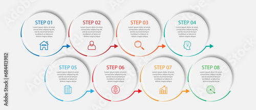 Wallpaper Mural simple infographic vector design 8 steps or parts, circles with thin and thick lines, icons, text, numbers, for flow diagrams, presentations and your business Torontodigital.ca