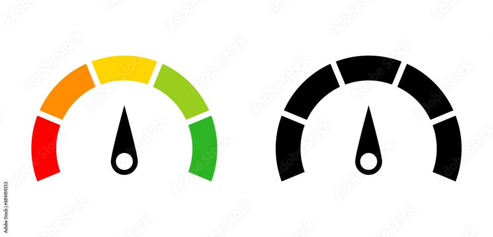 Speedometer icon, tachometer icon. Speed indicator icon set. Rating ...