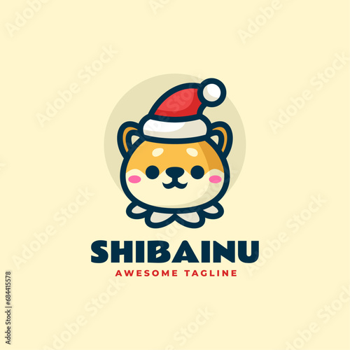 Vector Logo Illustration Shiba Inu Mascot Cartoon Style.