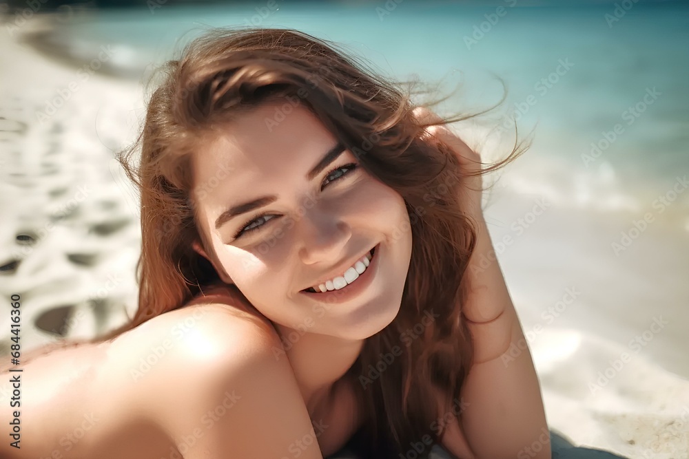 ビーチで寝そべる女性 ビーチで寝そべる女性