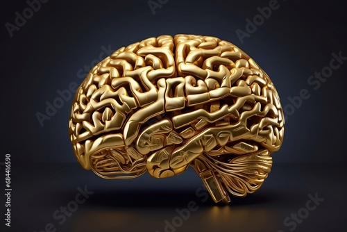 3d rendered illustration of a gold human brain