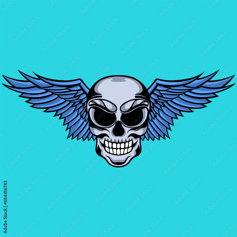 Vector skull wings illustration hand drawn logo design Vector skull wings illustration hand drawn logo design