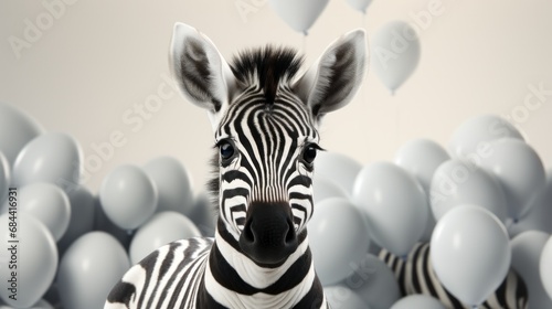 Zebra animal isolated on bright white balloons background. advertisement. template. product presentation. copy text space.