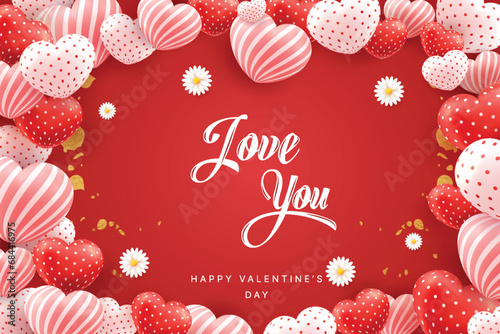 3d cartoon colorful heartcollection, isolated on red background. Suitable for Valentine's Day and Mother's Day decoration. photo