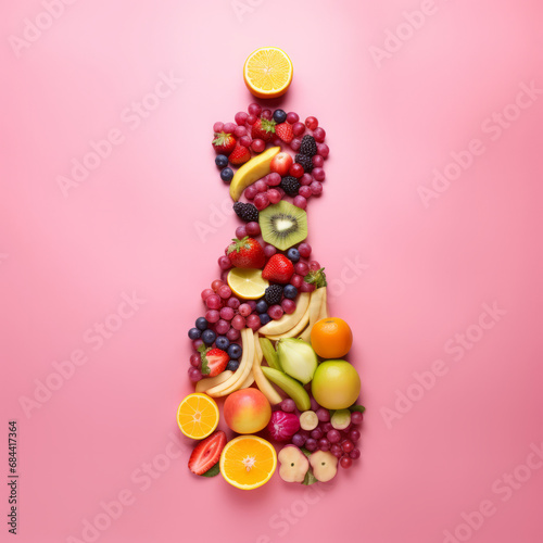 A group of fresh fruits in a the shape of a dress. Healthy eating and diet concept