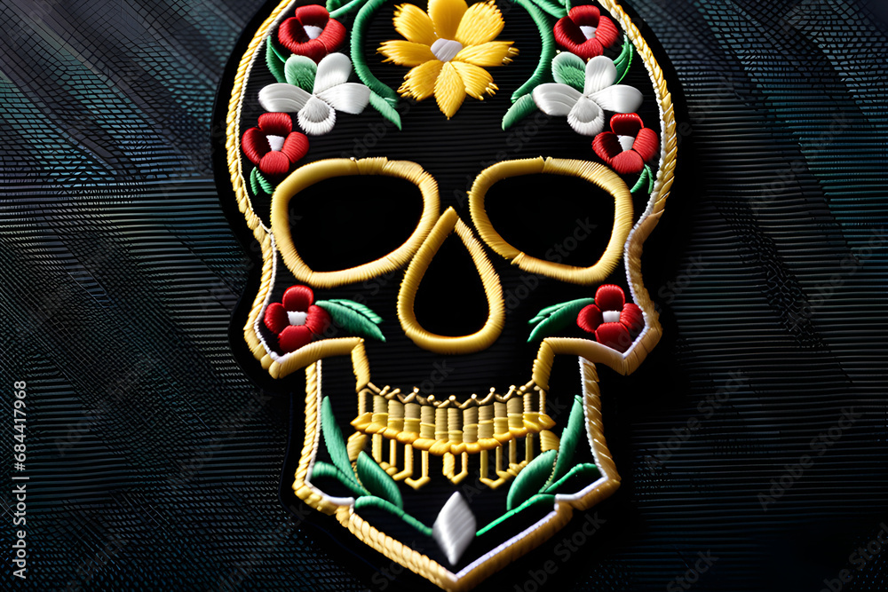 Fototapeta premium Embroidered Skull Patch Stickers: The unique charm of the Stitch Patchwork icon generative ai