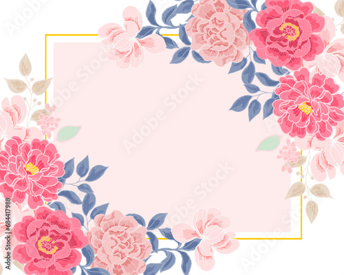 Vintage Pink Hand Drawn Rose Flower  Seamless Border