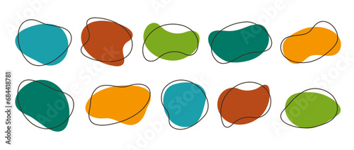 Abstract organic shapes collection. Irregular liquid forms set. Nice amoeba blobs, blotches, drops or stains bundle. Different design templates for label, sticker, banner, presentation, flyer. Vector