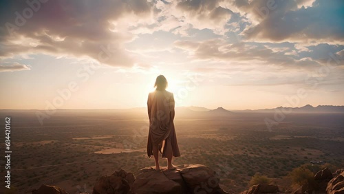 young Native American man stands atop craggy hill in arid. He stares towards setting sun, its profound hues summoning past memories. conventions of cognitive psychology unfurl he applies semantic photo