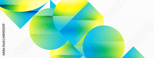 Serene gradient template. Circles and triangles mingle in minimalist perfection. Gentle fusion of forms and hues creates balanced yet captivating backdrop, embodying modern sophistication