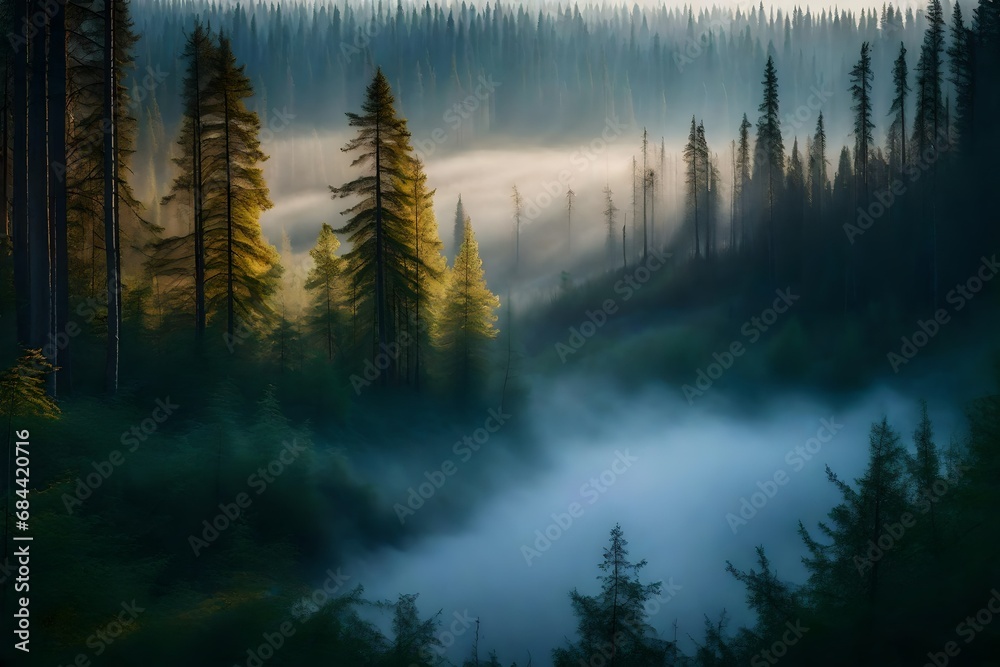 misty morning on the river with fog misty morning on the river with fog