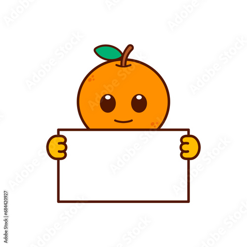 Cute Orange Character Holding a Blank Sign