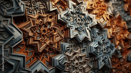 A mathematical fractal-based 3D wall art, showcasing self-repeating patterns and intricate geometric shapes in a hypnotic display.