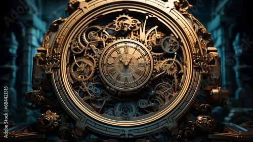 A mechanical brain with clockwork precision and gears in motion in a steampunk-inspired world