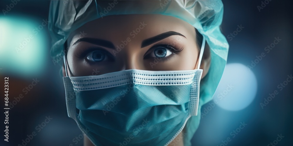 female surgeon in surgical mask, generative AI female surgeon in surgical mask, generative AI