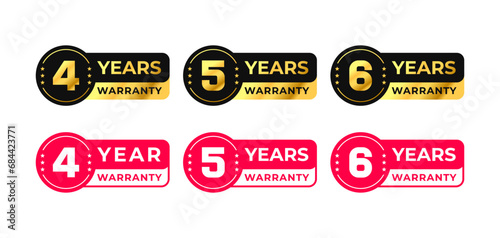 4, 5, 6, four, five, six, red, years, warranty, premium, quality, black, ribbon, round, label, gold, vector, sign, illustration, icon, emblem, symbol, design, badge, logo, seal, stamp, sticker, golden