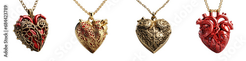 Heart shaped necklaces Hyperrealistic Highly Detailed Isolated On Transparent Background Png File photo