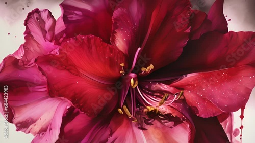 A macro shot of a deep magenta amaryllis flower. Trendy color of 2023 Viva Magenta.. . photo