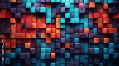 A pixelated-style 3D wall design using small blocks to create a mosaic-like visual effect.