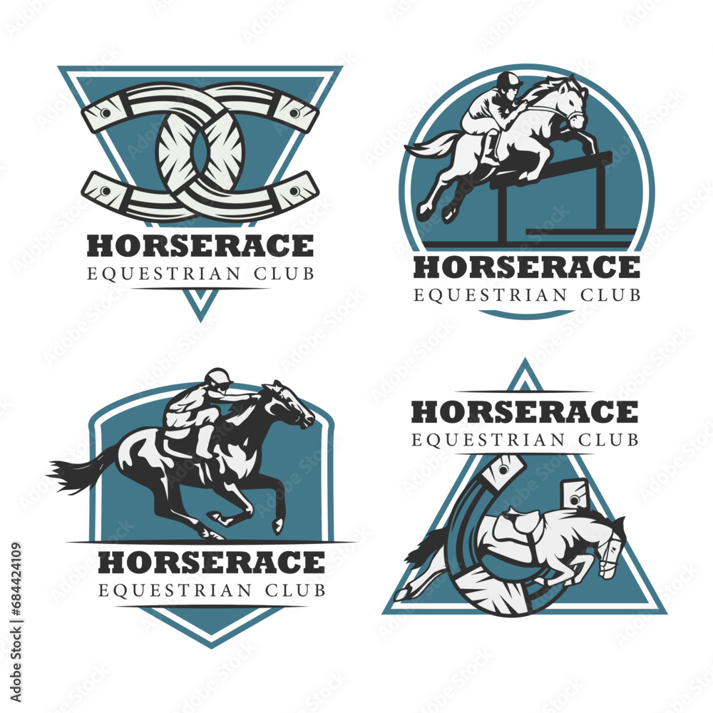 Set of the equestrian logo template. Horse race logo vector illustration.