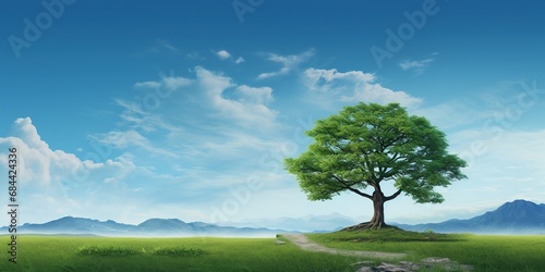 ESG banner poster for an Environmental, Social, and Governance company campaign. 2D illustration with high-resolution nature photograph reference for organic elements. © AlexRillos