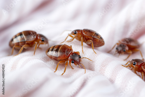 Bed bugs on a white cloth, macro