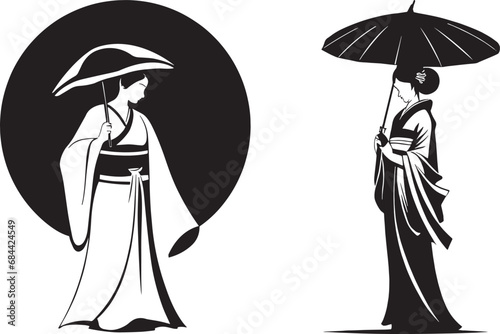 Set of japanese woman geisha silhouette