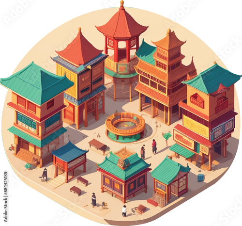 Isometric of china town in round shape