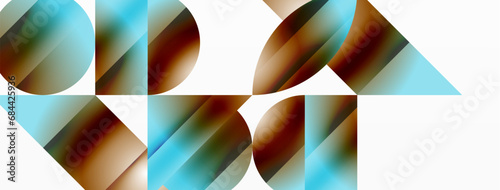 Serene gradient template. Circles and triangles mingle in minimalist perfection. Gentle fusion of forms and hues creates balanced yet captivating backdrop, embodying modern sophistication
