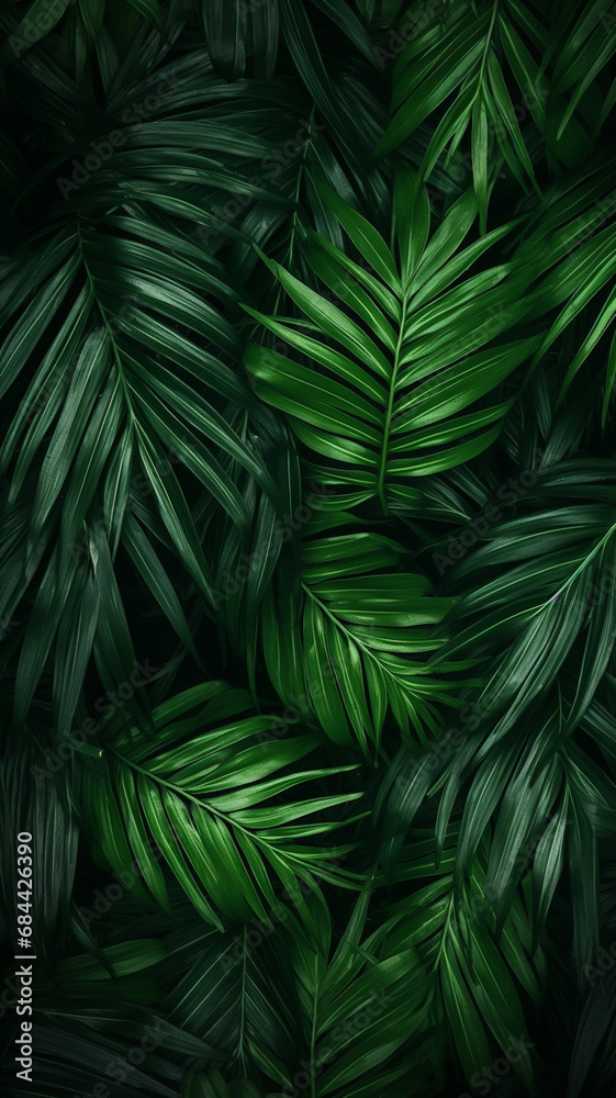 closeup nature view of green leaf and palms background