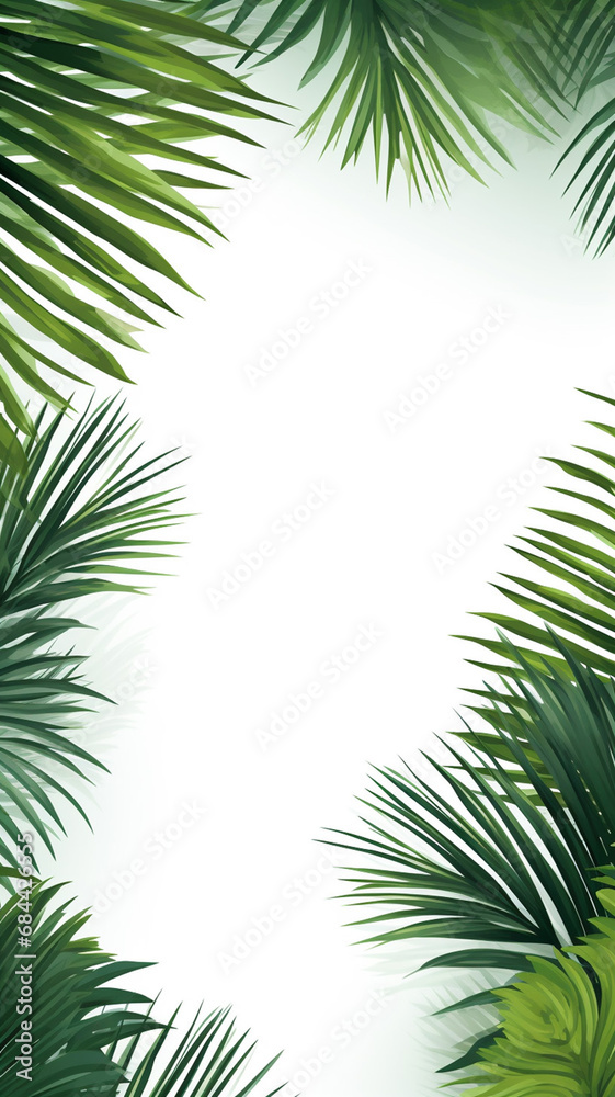 Palm branches in the corners tropical plants decoration background