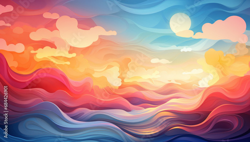 3d rendering of abstract colorful background with smooth wavy lines,Generative AI