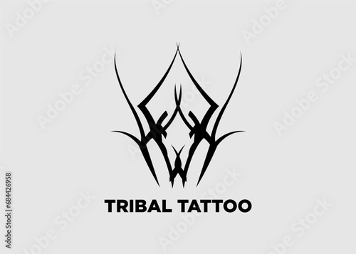 Vector illustration black tribal tattoo dragon head character